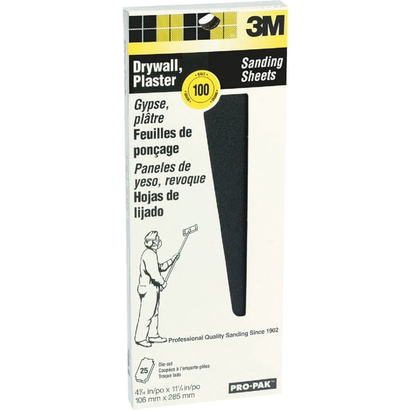 3M Pro-Pak Drywall, Plaster Sanding Sheets, 4.187 x 11.25", 100 Grit, 250 per Case — Residential Use, Standard Application