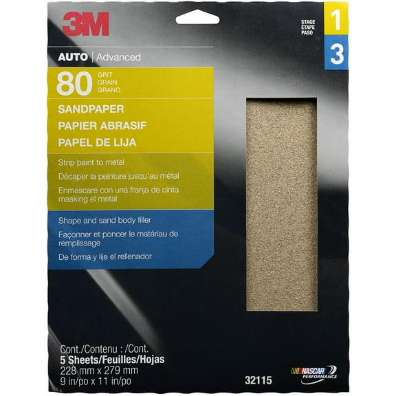 3M Production Sandpaper Sheet, 9" x 11", 80D - Type Abrasive Backing Paper, 5/pack, sold by pack