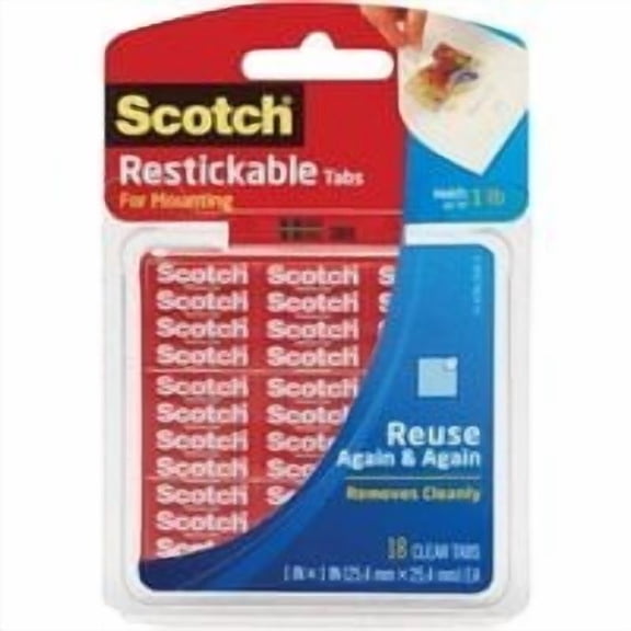 3M R100 Clear Reusable Mounting Tabs 18 Count