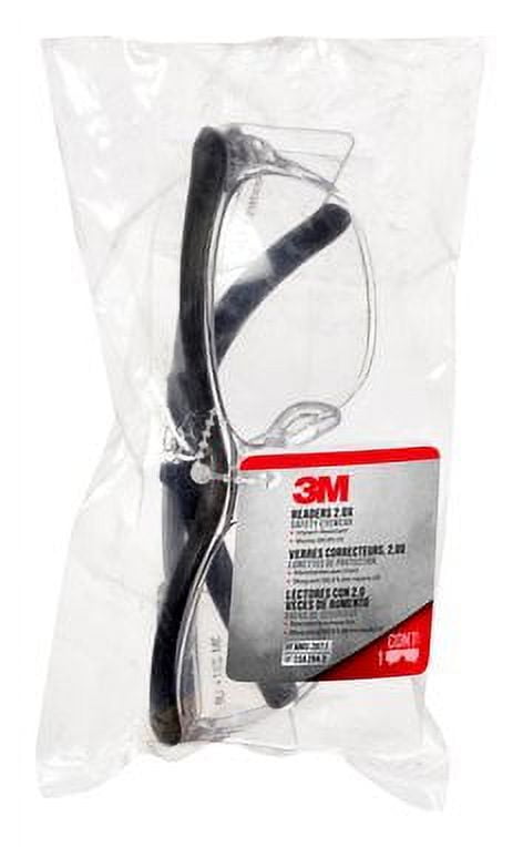 3M Readers Safety Glasses, 91192H1-C, +2.0 Blk Frm, Clr Lens