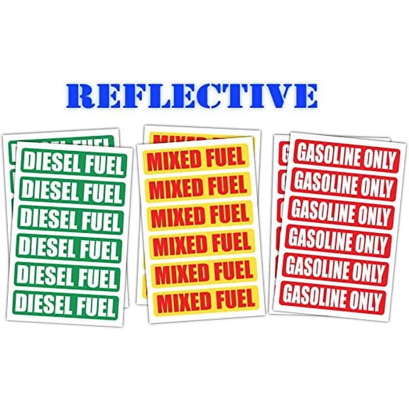 3M Reflective Diesel | Mixed Fuel | Gasoline ONLY Automotive Fuel Decals | Stickers | Truck Labels | Green Vinyl Markers (12 of Each Design)