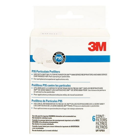 3M Respirator Filter Replacement 5P71-6, 6/Pack, P95, Must Be Used with 3M 5000 Respirators or 3M Cartridges 6000 Series