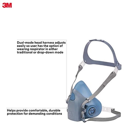 3M Reusable Respirator, Half Face Piece 7502, Use with Bayonet Cartridges/Filters (Not Included) for Gases, Vapors, Dust, Medium Size