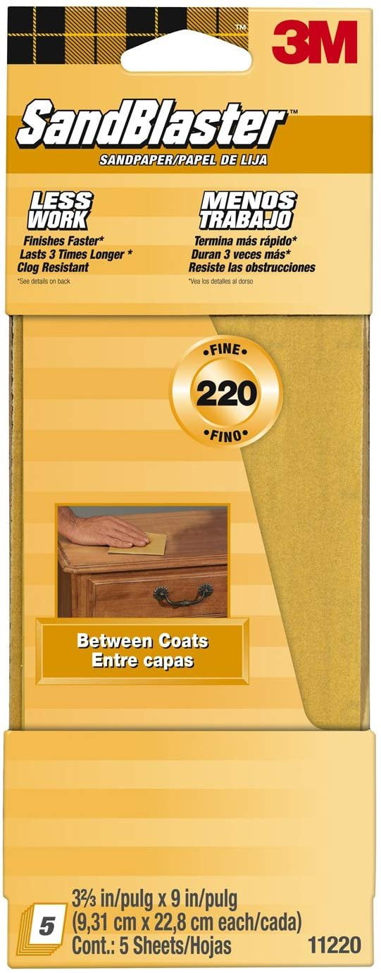 3M SandBlaster Between Coats Sandpaper, 220Grit, 5Pack