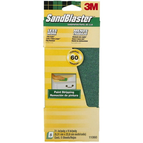 3M SandBlaster Paint Stripping Sandpaper - 60 Grit - 5 Sheets