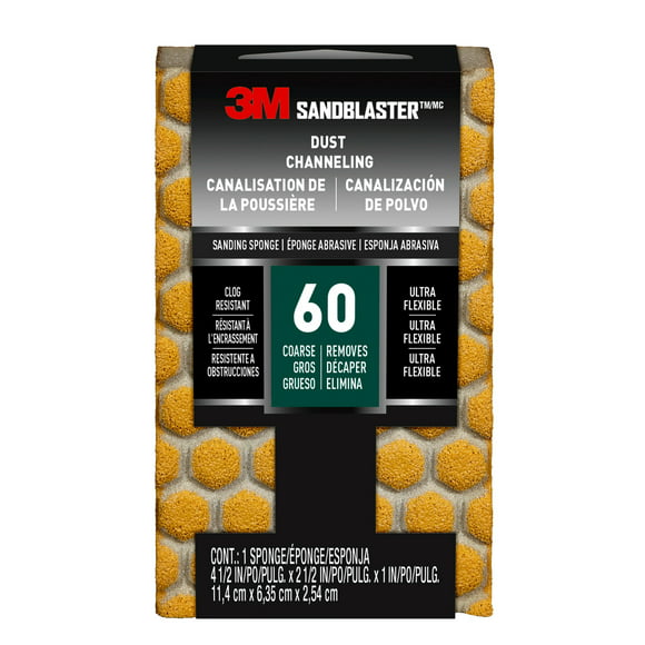 3M SandBlaster Sanding Sponge, 60 Grit, 4.5"x2.5"x1", 1pk