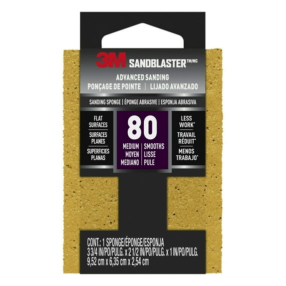 3M SandBlaster Sanding Sponge, Maroon, 3.75 in. x 2.5 in. x 1 in., 80 Grit