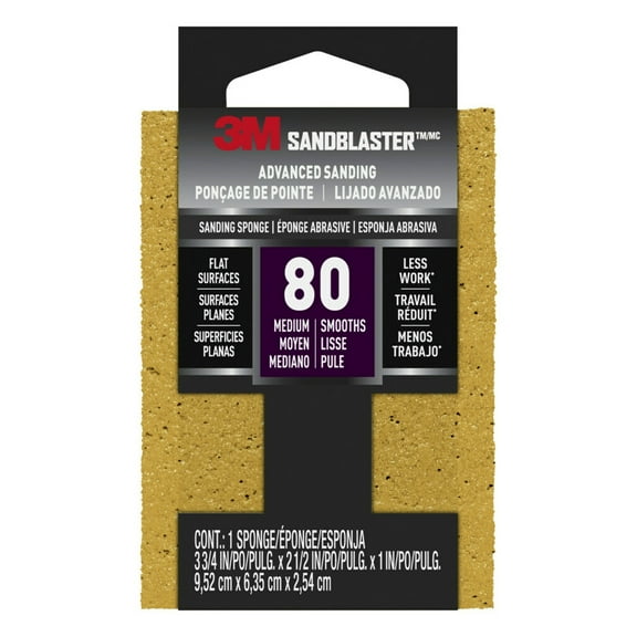 3M SandBlaster Sanding Sponge, Maroon, 3.75 in. x 2.5 in. x 1 in., 80 Grit