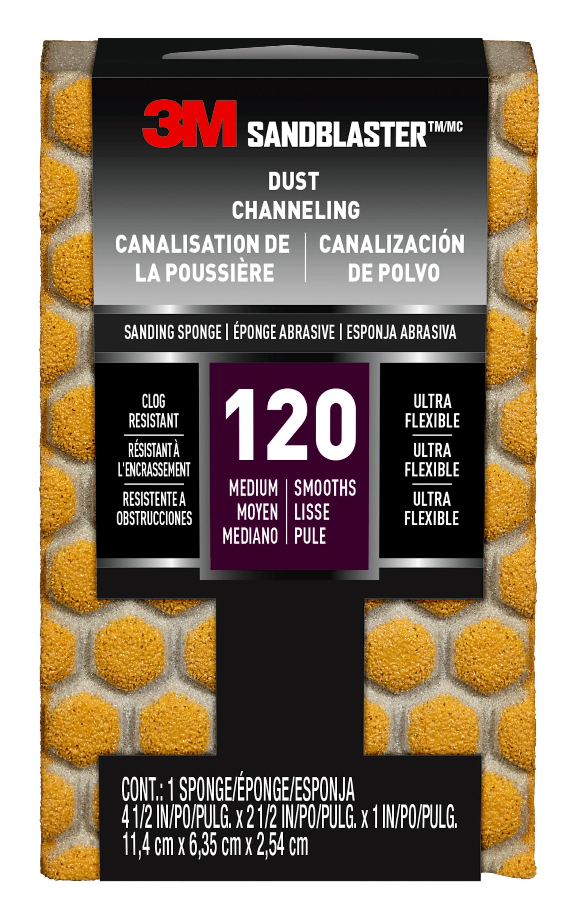 3M SandBlaster Ultra Flexible Sanding Sponge, Gold, 120 Grit, 4.5"x2.5