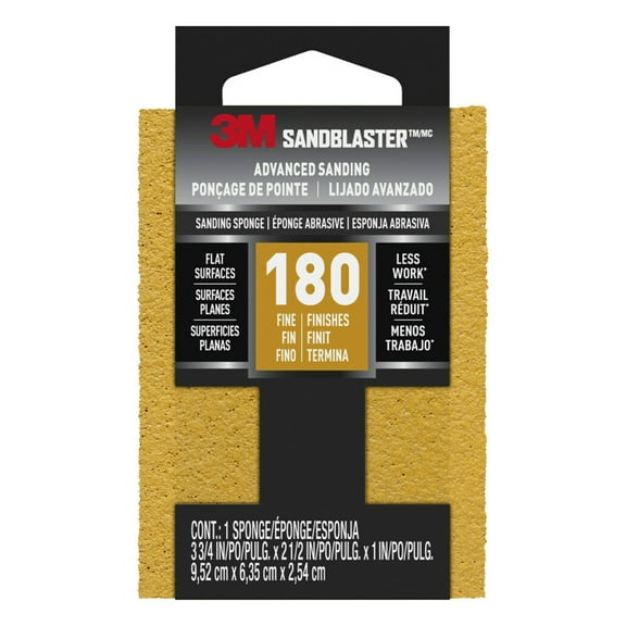 3M Sandblaster Flat Surface Sanding Sponge, Gold, 180 Grit, .1 lbs