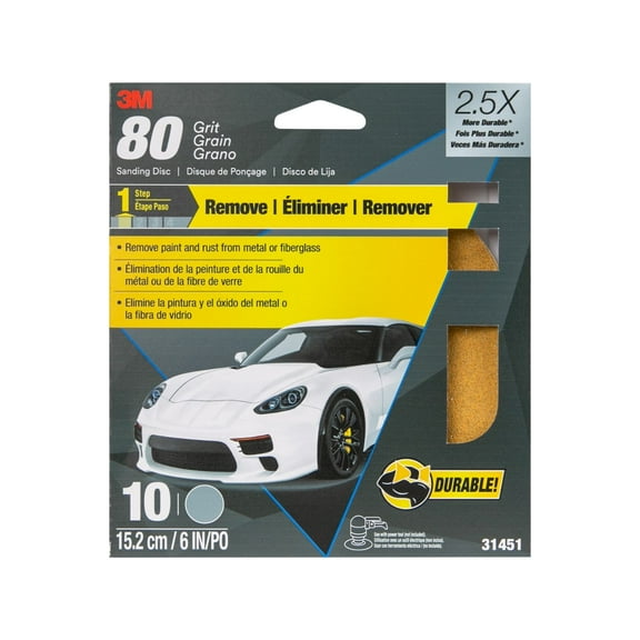 3M Sanding Disc with Stikit Attachment 31451, 6 in, 80 Grit, 10 Pack/Case