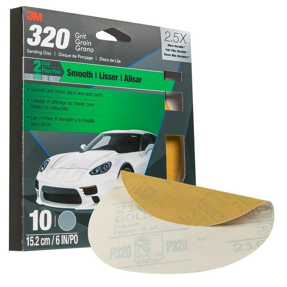 3M Sanding Discs with Stikit Attachment, 31446, 6 in, 320 grit, 10 pack
