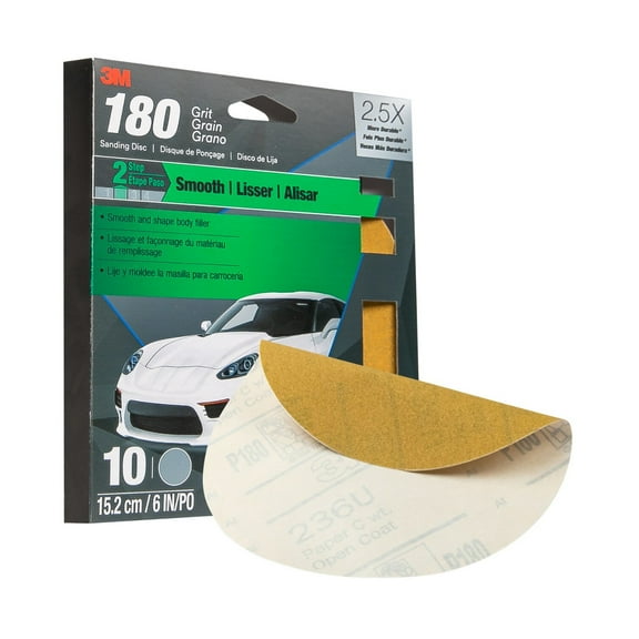 3M Sanding Discs with Stikit Attachment, 31448, 6", 180 Grit, 10 pack