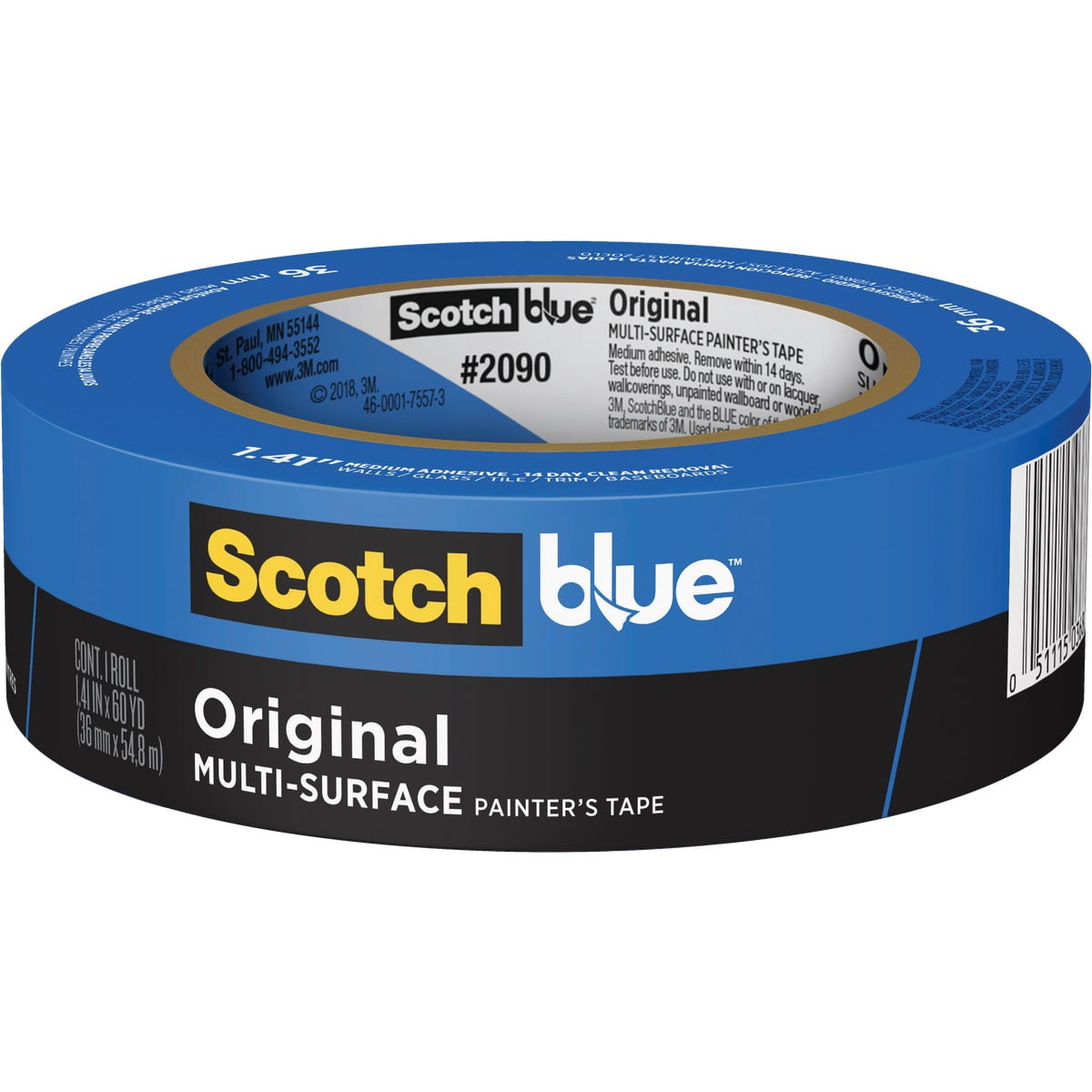 3M Scotch-Blue 2090 Safe-Release Crepe Paper Multi-Surfaces Painters Masking Tape, 27 lbs/in Tensile Strength, 60 yds Length x 1-1/2" Width, Blue Pack of 6