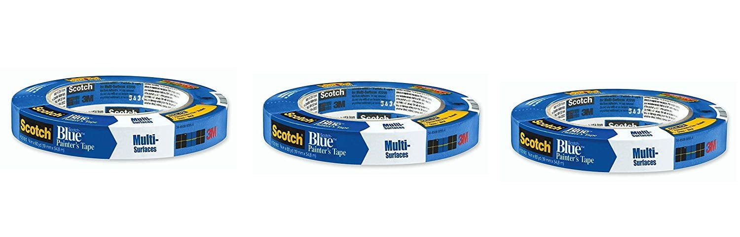 3M Scotch-Blue 2090 Safe-Release Crepe Paper Multi-Surfaces Painters  Masking Tape, 27 lbs/in Tensile Strength, 60 yds Length x 3/4 Width, Blue