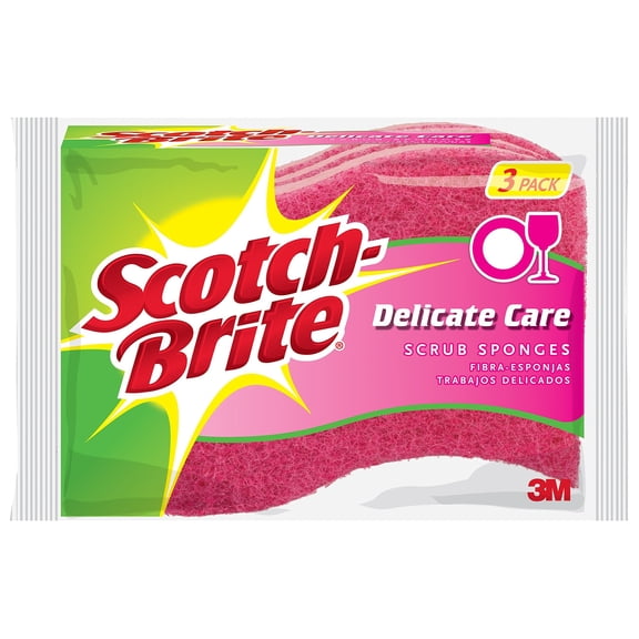 3M Scotch-Brite Delicate Care Scrub Sponge - Gentle Cleaning - 3 Count Pack of 8 — Residential Use, Standard Application