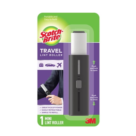 Scotch-Brite Mini Travel Lint Roller, Works Great On Pet Hair, Single Roller, 30 Sheets