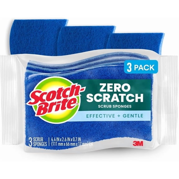 3M Scotch-Brite Zero Scratch Scrub Sponge, 3 Ea