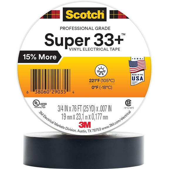 3m Scotch Super 33+ Vinyl Electrical Tape 3/4"" X 76' Black