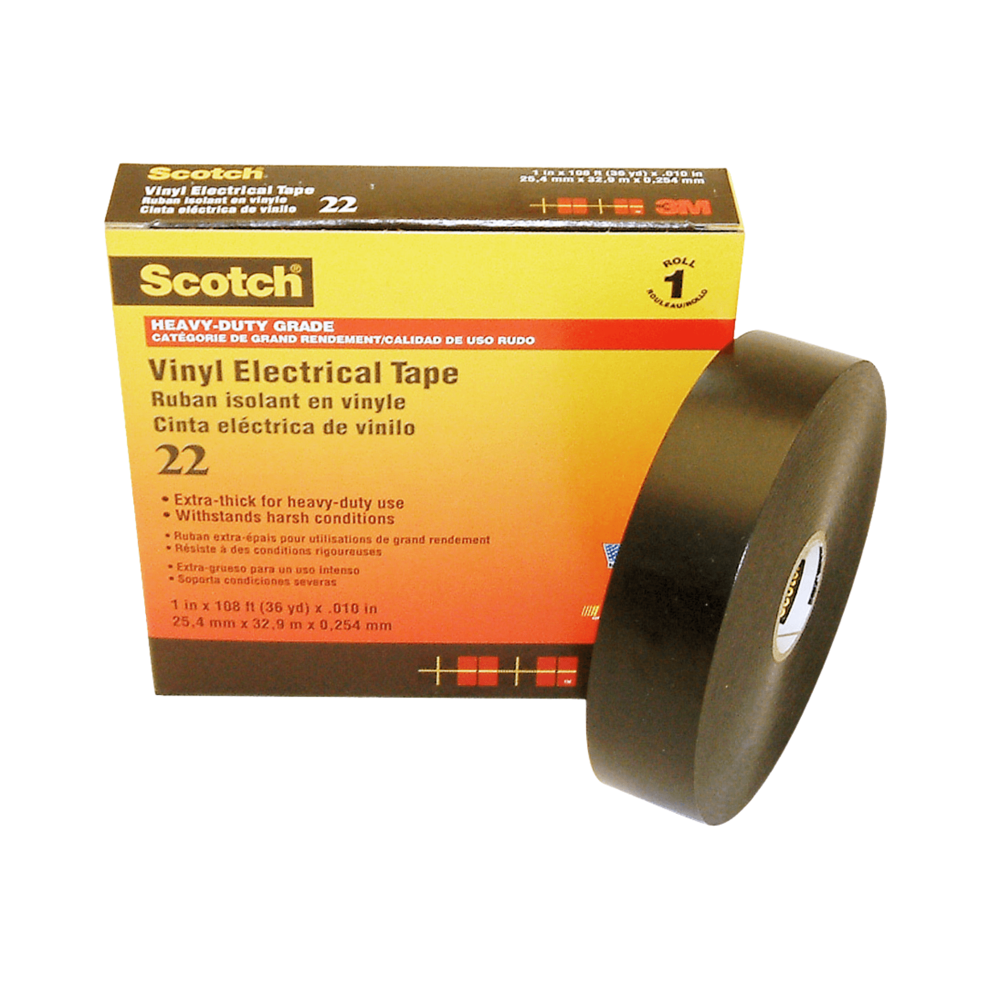 3M Scotch Heavy Duty Vinyl Electrical Tape 22, 1 in x 36 yd