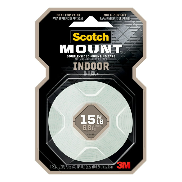 3M Scotch Indoor Double-Sided Mounting Tape, 1/2 x 80 Roll