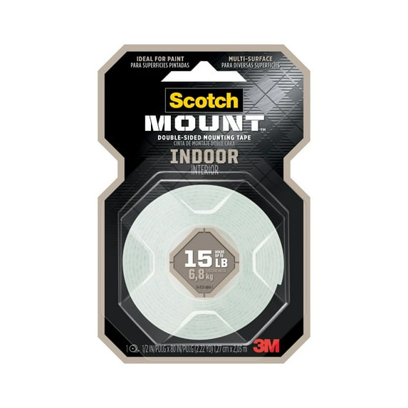 3M Scotch Indoor Double-Sided Mounting Tape, 1/2" x 80" Roll