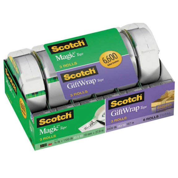 -3M Scotch Magic Tape/Gift Wrap Tape, 6600" Total, 6-pack