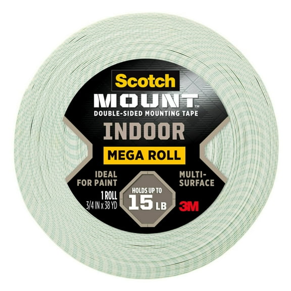 Scotch-Mount Double-Sided Tape Mega Roll, 3/4 in x 114 ft, Indoor Mounting White Tape, Features 3M Industrial Strength Adhesive, No Mess or Tools (110H-MR)