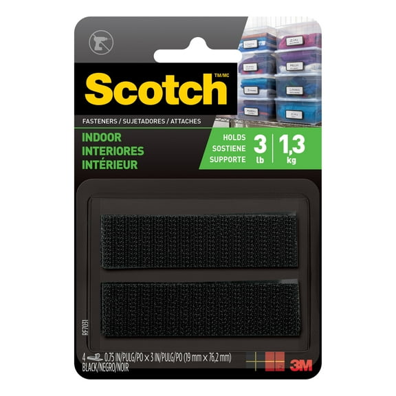 3M Scotch Multi-Purpose Fastener Strips, 3/4 in x 3 in, Black, 4/Pkg.