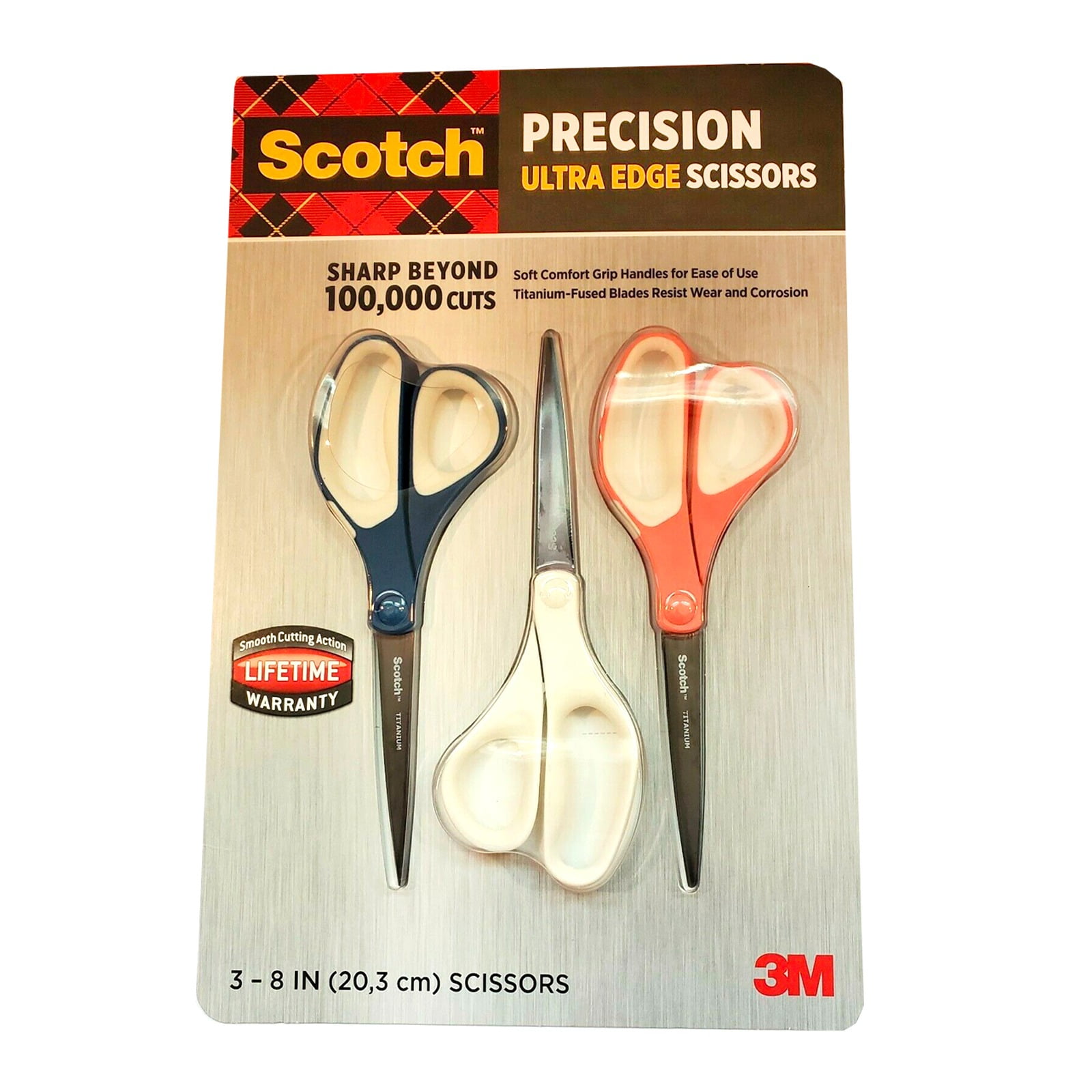 Scotch Brand Precision Ultra Edge Scissors, 8 Inch, 3-Pack (1458-3AMZ-ESF)