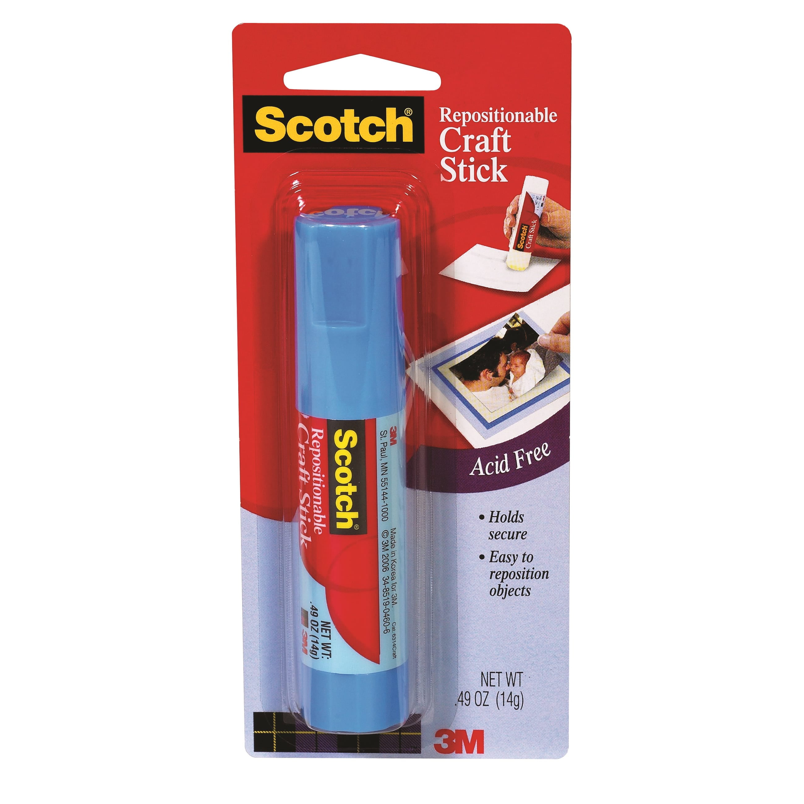  Scotch Repositionable Glue Stick, 0.49 oz, Acid Free and  Non-Toxic (6314-CFT) : Arts, Crafts & Sewing