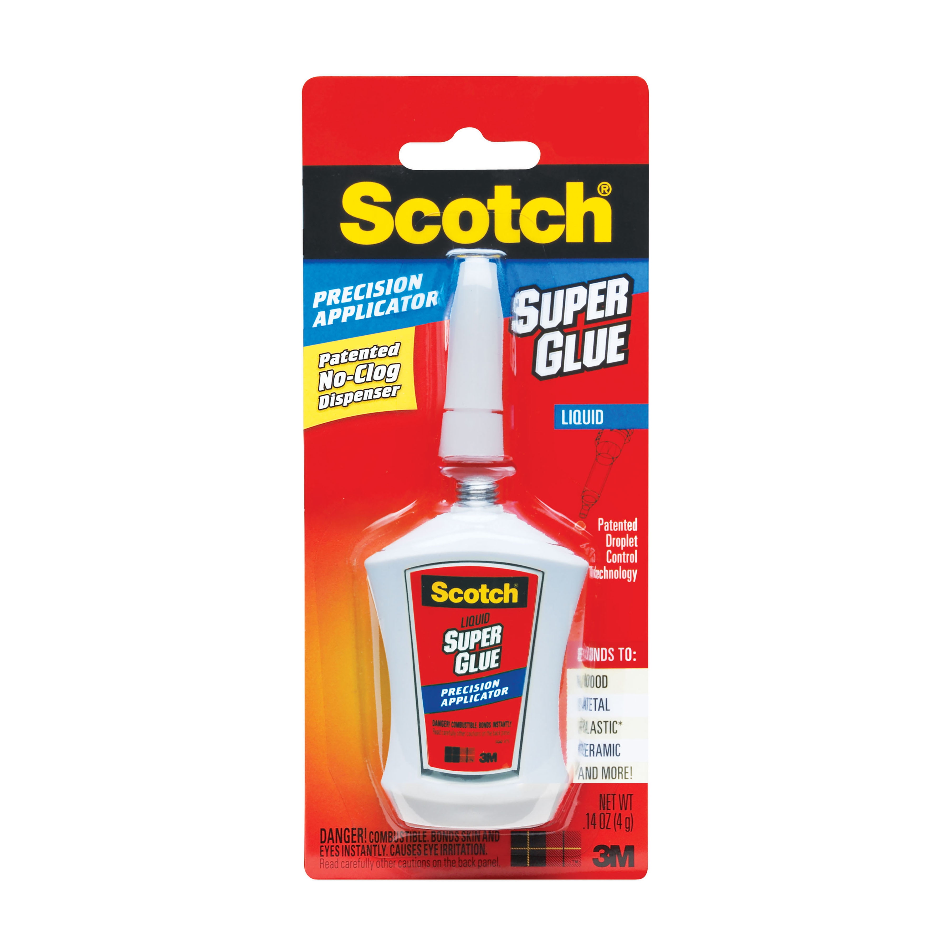 Scotch Super Glue Liquid Adhesive Fine Tip Single Use 4 Tubes Total 0.07  Ounce 3M AD114, 24-Pack 