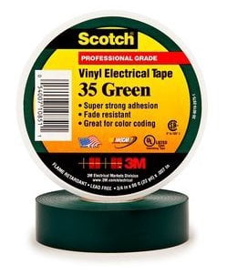 3M Scotch® Vinyl Color Coding Electrical Tape 35, 3/4 in x 66 ft, QTY 2 ROLLS (Green)