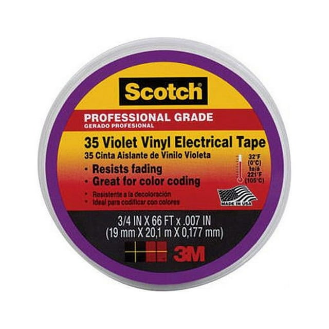3M Scotch Vinyl Color Coding Electrical Tape 35, 3/4 in x 66 ft, Violet