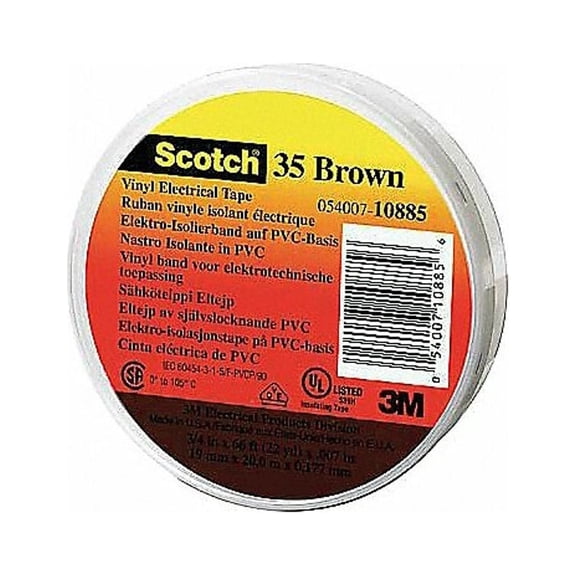 Scotch Vinyl Color Coding Electrical Tape 35, 1/2 in x 20 ft, Brown