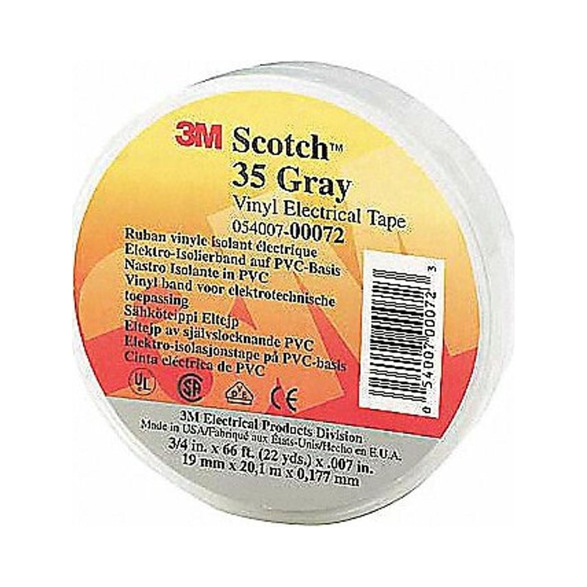 3M Scotch® Vinyl Electrical Color Coding Tapes 35, Gray 1 RL (500