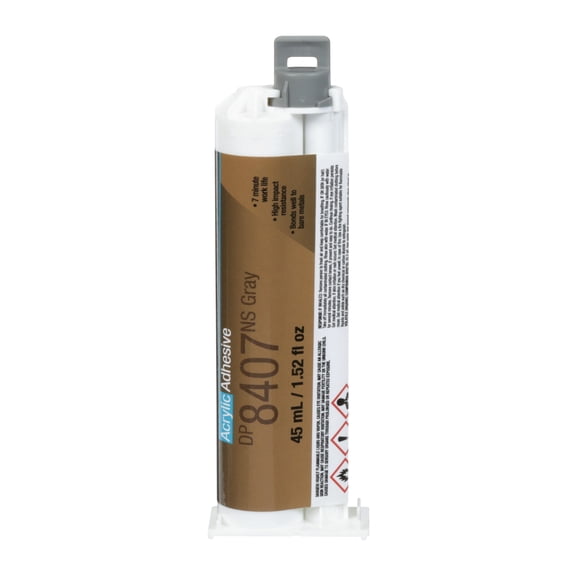 3M Scotch-Weld Metal Bonder Acrylic Adhesive DP8407NS, Gray, 45 mL Duo-Pak, 12/case