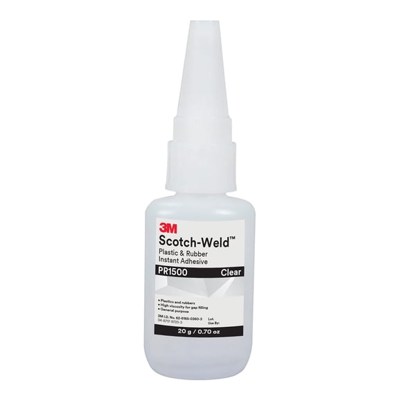 3M Scotch-Weld Plastic & Rubber Instant Adhesive PR1500, Clear, 20 Gram Bottle