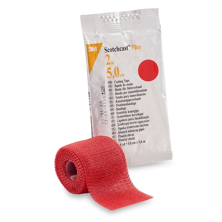 3M Scotchcast Plus Cast Tape - Fiberglass/Resin, 2 Inches x 12 Feet, Red, 10 Count
