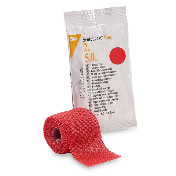 3M Scotchcast Plus Cast Tape - Fiberglass/Resin, 2 Inches x 12 Feet, Red, 10 Count