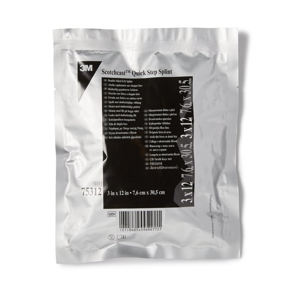 3M Scotchcast Quick Step Double Sided Felt Padded Precut Splint 3 x 12" White 75312, 10 Ct