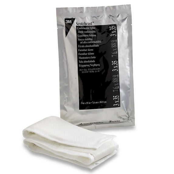 3M Scotchcast Quick Step Double Sided Felt Padded Precut Splint 3 x 35" White 75335, 10 Ct