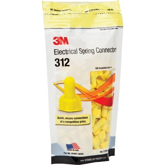 3M Secure Grip Wire Connector, Steel Spring Connectors, 18-10 AWG, Straight Wing Design, Yellow (SG-Y), Pouch of 100