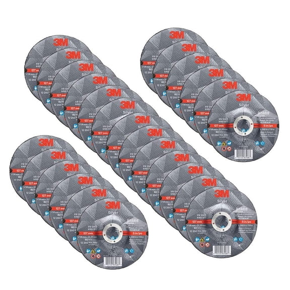 3M Silver Cut-Off Wheel, 87468, T27, 5 in x .045 in x 7/8 in, Pack of 25, Precision Shaped Grain, Pipe Cutting, Stainless and Mild Steel, Metal Fabrication, Metalworking