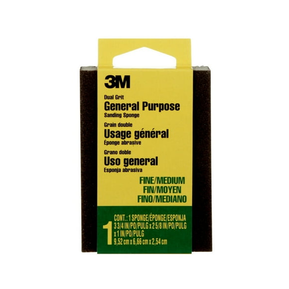 3M Small Area Sanding Sponge, 3.75 in x 2.625 in x 1 in, Fine/Medium