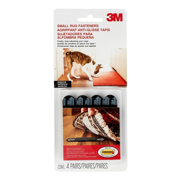 3M Small Rug Gripper, Black, Prevents Slips and Trips, Safety, 4 Pairs