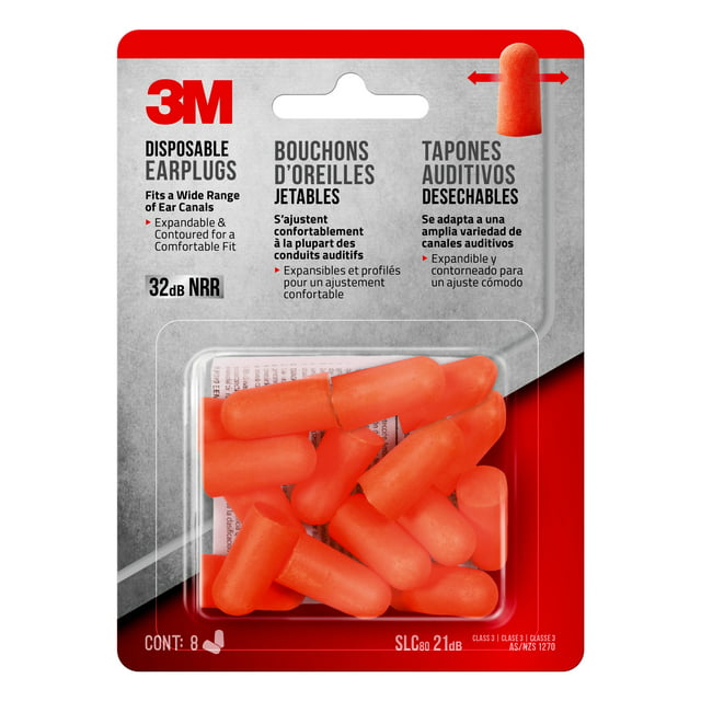 3M Soft Foam Disposable Ear Plugs, Orange, 92077H8-DC, 32 Db, 8 Pair
