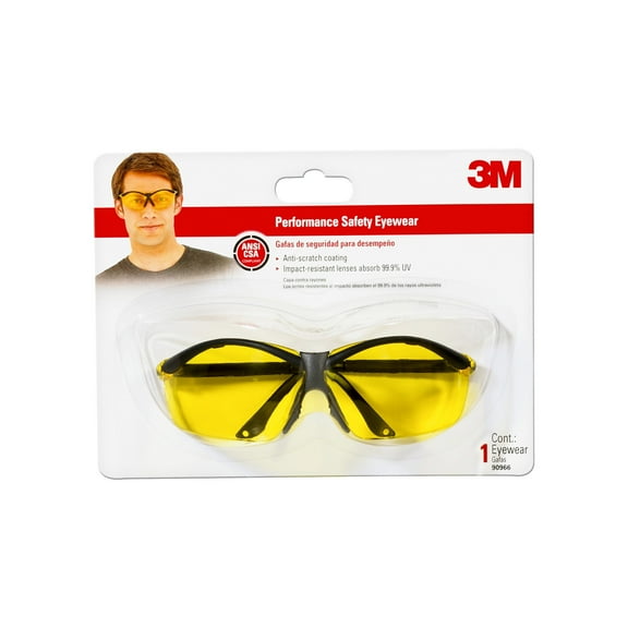 3M Sports-Inspired Safety Eyewear, Black Frame, Yellow Lenses, 1/Pack