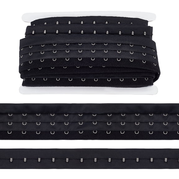 3M Stainless Steel 3 Row Hook Eye Tape Undergarment Sewing Fastener Polyester Tape Black 27~28x4mm 49x5mm
