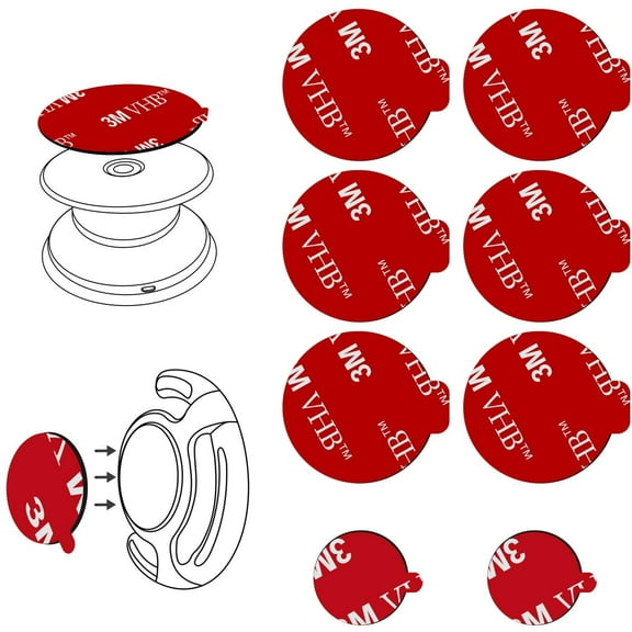 3M Sticky Adhesive Replacement Parts for Pops Socket Base, 6pcs 1.38 Circle Double Sided Tape for Collapsible Grip Stand's Back, 2pcs VHB Sticker Pads for Car Socket Mount & Cell Magnetic Holder